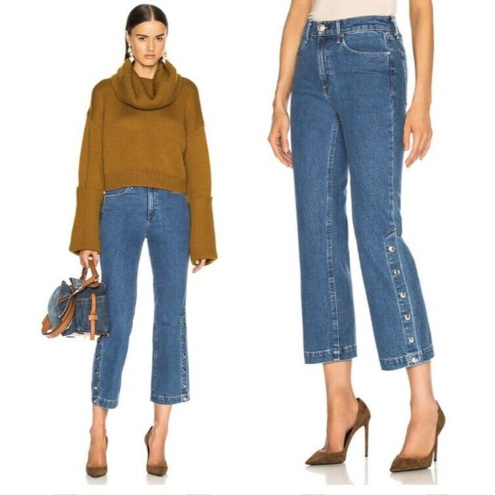 $275 Rag & Bone Dylan Snap Button Wide Leg Straight Blue Jeans High Rise 26 - Picture 2 of 15